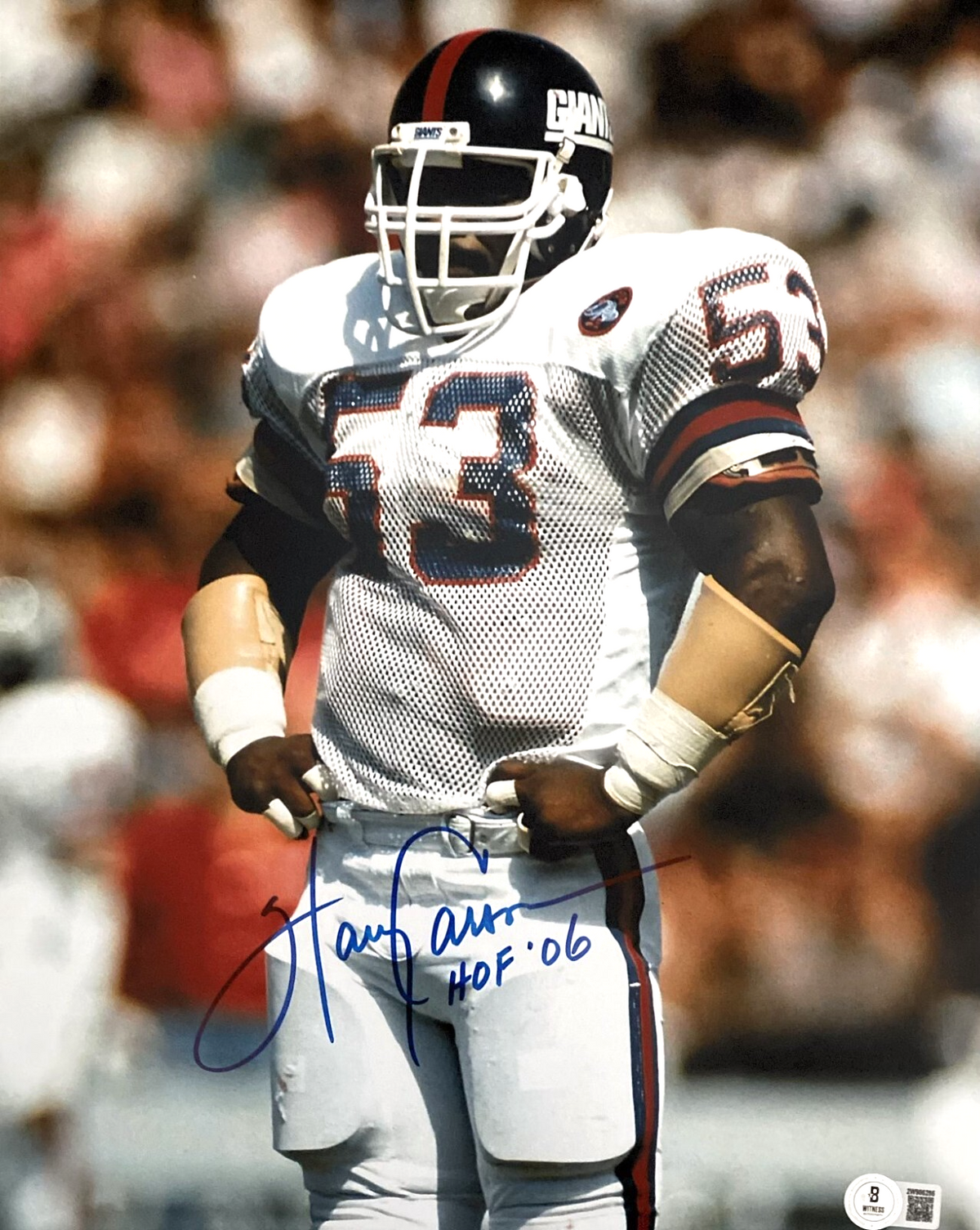 Harry Carson Signed NY Giants 11x14 Photo w/ HOF 06 Insc Beckett Witness BAS COA-Powers Sports Memorabilia