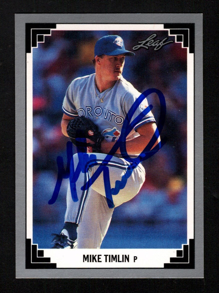 Mike Timlin Signed Auto 1991 Leaf #525 Rookie RC LSCM Authenticated Toronto Blue Jays-Powers Sports Memorabilia