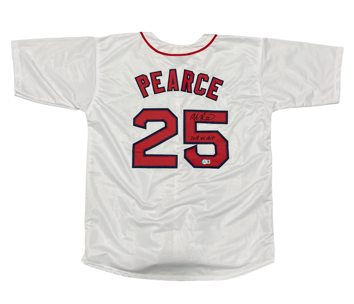 Steve Pearce Signed Boston Red Sox Custom Jersey w 2018 WS MVP Beckett W BAS COA-Powers Sports Memorabilia