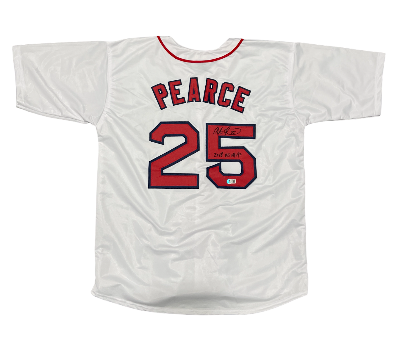 Steve Pearce Signed Custom Jersey w 2018 WS MVP Beckett W Beckett Authenticated-Powers Sports Memorabilia