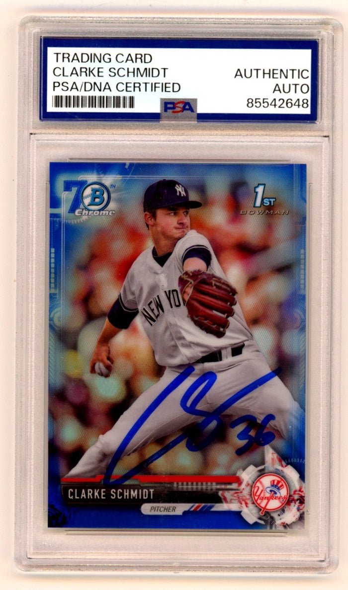 Clarke Schmidt 2017 Bowman Chrome 1st Blue 70th Logo Refractor RC /200 PSA Auto-Powers Sports Memorabilia