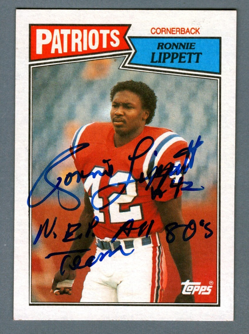 Ronnie Lippett Signed 1987 Topps Football #109 RC w/ NEP All 80's Team LSCM COA-Powers Sports Memorabilia
