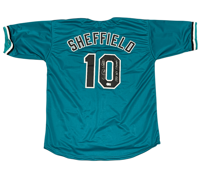 Gary Sheffield Signed Florida Marlins Custom Jersey 97 WS Champs Beckett BAS COA-Powers Sports Memorabilia