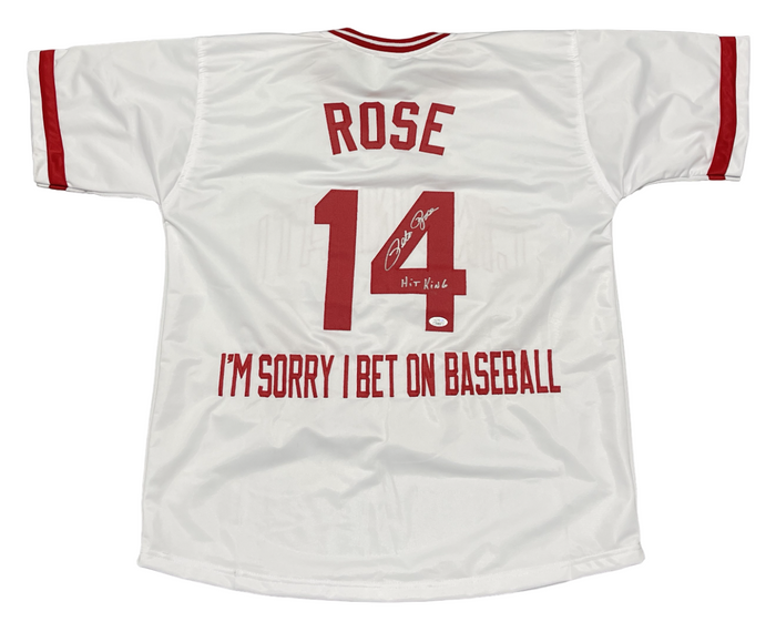 Pete Rose Signed Cincinnati Reds Custom Im Sorry Jersey w/ Hit King JSA COA-Powers Sports Memorabilia