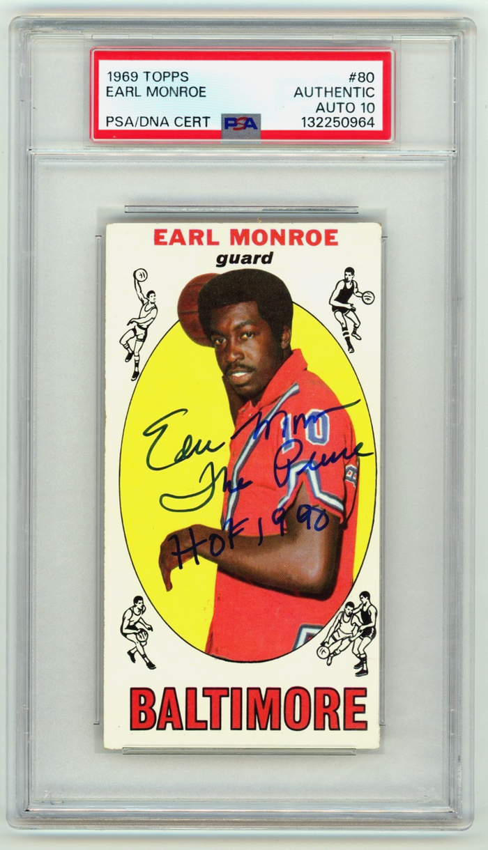 Earl Monroe 1969-70 Topps #80 Tall Boy Rookie RC w/ Pearl HOF Signed PSA 10 Auto-Powers Sports Memorabilia