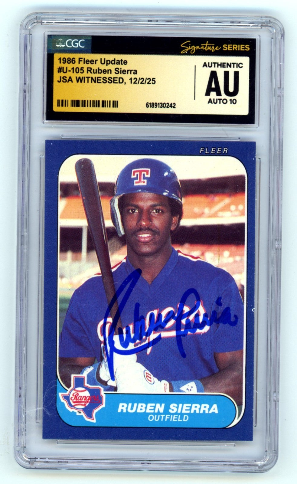 Ruben Sierra 1986 Fleer Update #U-105 Signed Rookie RC JSA CGC Authentic 10 Auto-Powers Sports Memorabilia