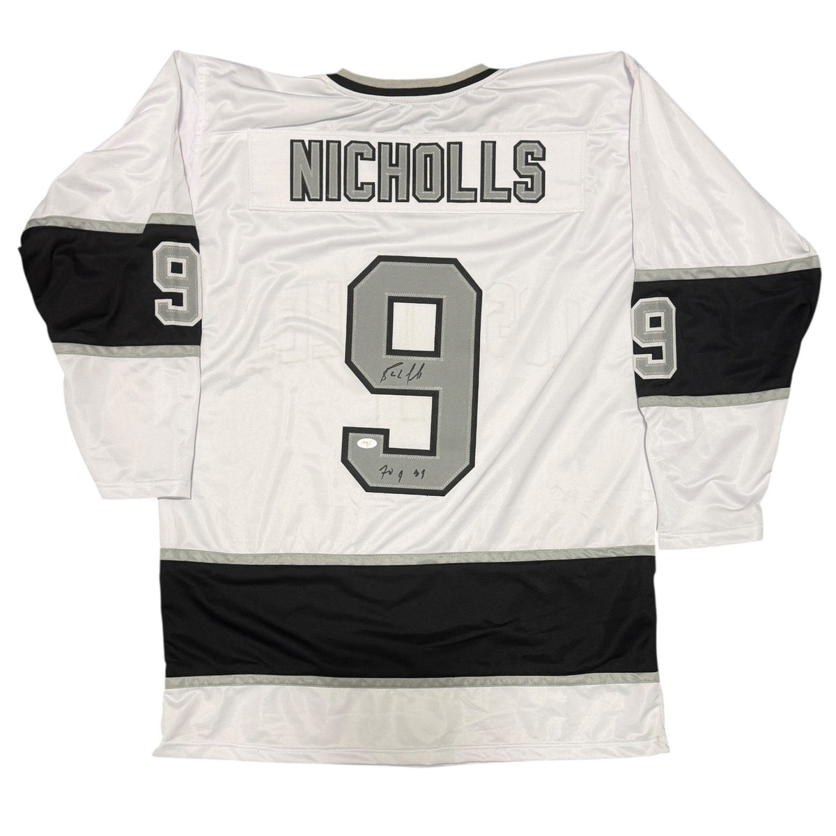 Bernie Nicholls Signed LA Kings White Custom Jersey w/ 70 Goals 89 JSA Wit. COA-Powers Sports Memorabilia