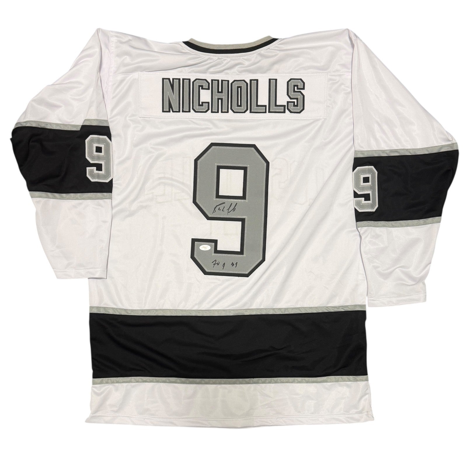 Bernie Nicholls Signed White Custom Jersey w/ 70 Goals 89 JSA Witness Authenticated-Powers Sports Memorabilia