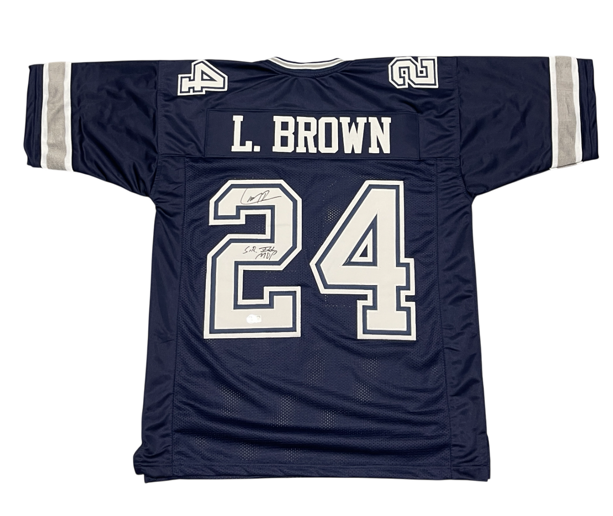 Larry Brown Signed Dallas Cowboys Custom Jersey w SB XXX MVP Beckett Wit BAS COA-Powers Sports Memorabilia