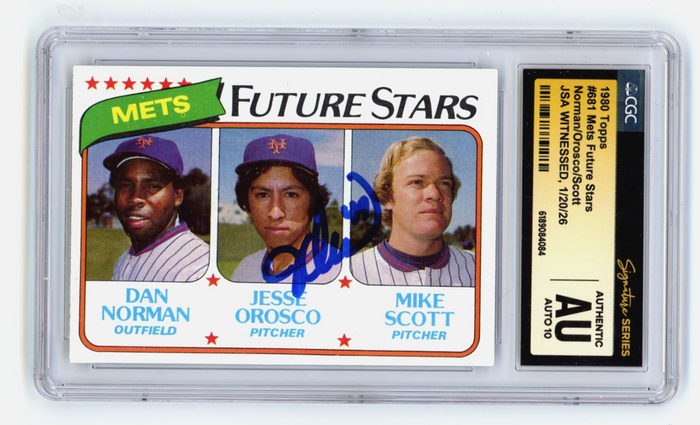 Jesse Orosco 1980 Topps #681 Signed Rookie RC JSA CGC Authentic 10 Auto NY Mets-Powers Sports Memorabilia