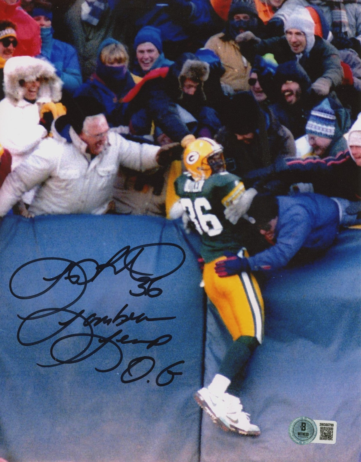 LeRoy Butler Signed Packers 8x10 Photo w/ Lambeau Leap OG Beckett Witness Authenticated-Powers Sports Memorabilia