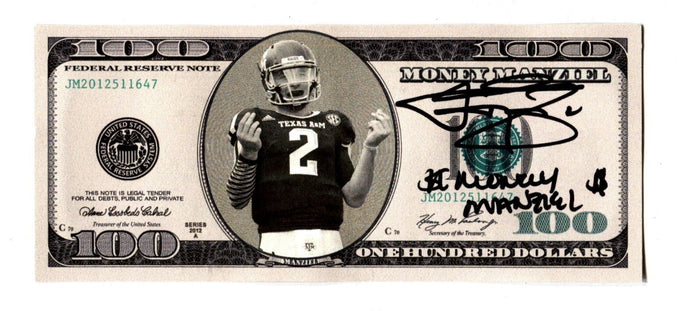 Johnny Manziel Signed Auto Custom $100 Bill "Money" Insc Beckett Witness Authenticated-Powers Sports Memorabilia