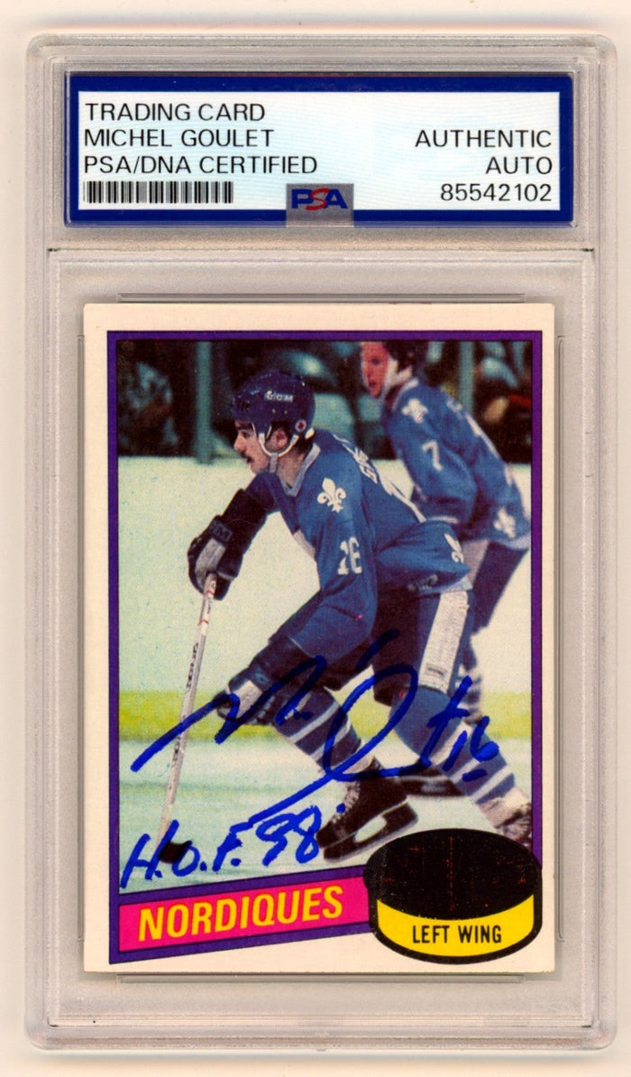 Michael Goulet 1980-81 Topps #67 Signed RC w/ HOF 98 Insc. PSA/DNA Authenticated-Powers Sports Memorabilia