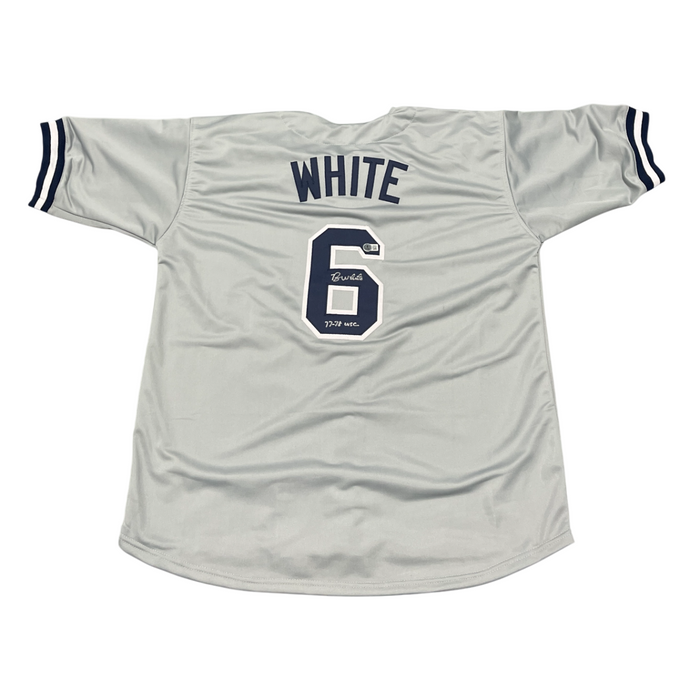 Roy White Signed New York Yankees Custom Jersey w/ 77-78 WSC Beckett Wit BAS COA-Powers Sports Memorabilia