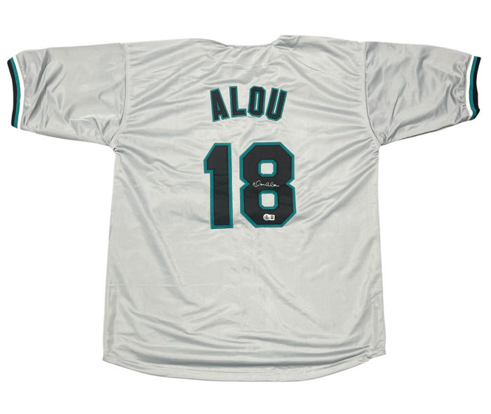 Moises Alou Signed Florida Marlins Custom Grey Jersey Beckett Witness BAS COA-Powers Sports Memorabilia