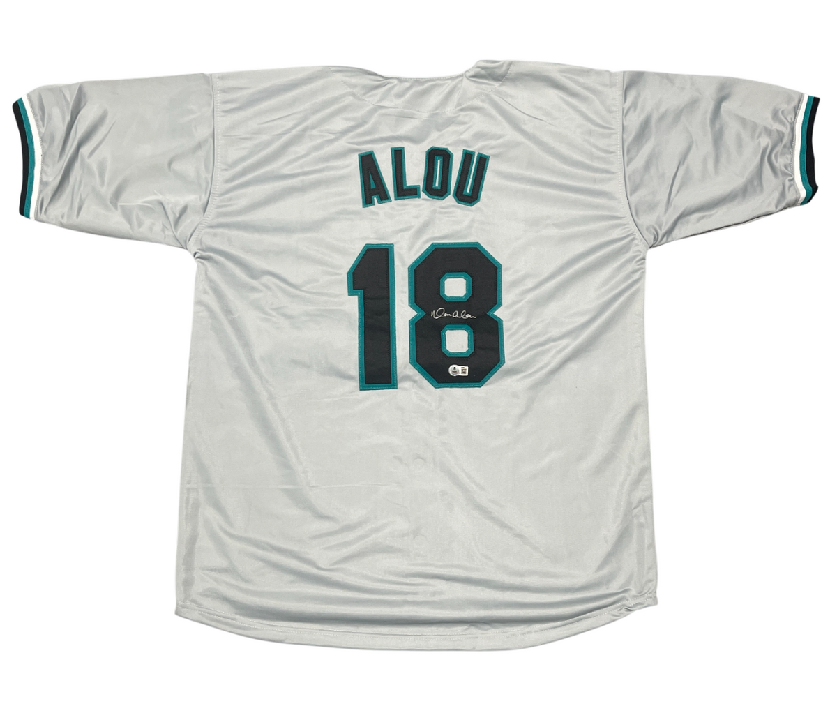 Moises Alou Signed Florida Marlins Custom Grey Jersey Beckett Witness BAS COA-Powers Sports Memorabilia