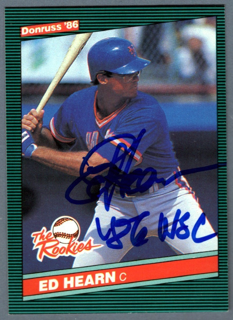 Ed Hearn Signed 1986 Donruss #54 Rookie RC w/ 86 WSC LSCM Authenticated New York Mets-Powers Sports Memorabilia