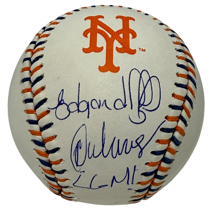 Edgardo Alfonzo & Rey Ordonez Dual Signed Mets Logo Baseball w/ LGM! JSA Witness Authenticated-Powers Sports Memorabilia