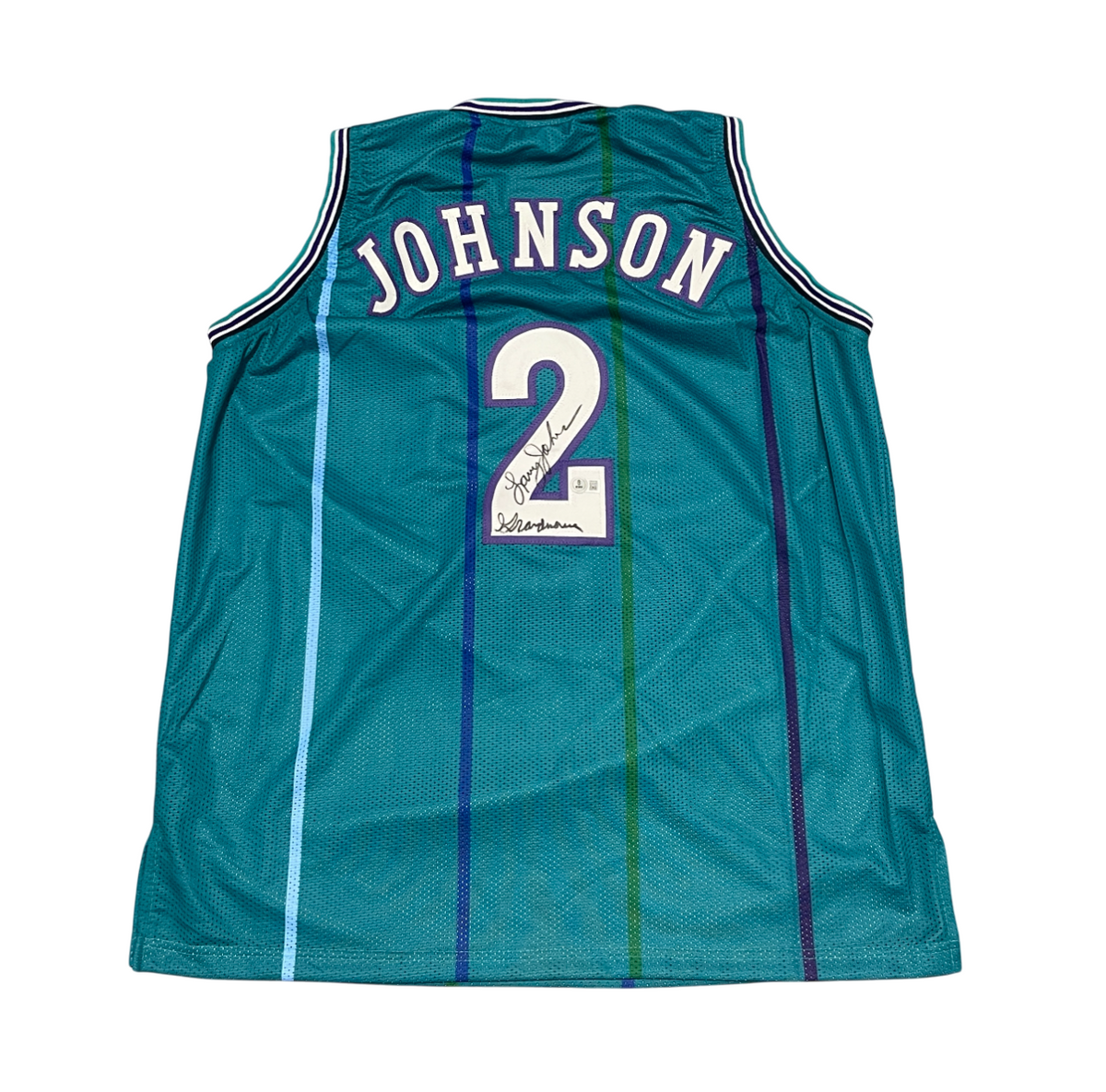 Larry Johnson Signed Hornets Custom Jersey w/ Grandmama Beckett Wit BAS COA-Powers Sports Memorabilia