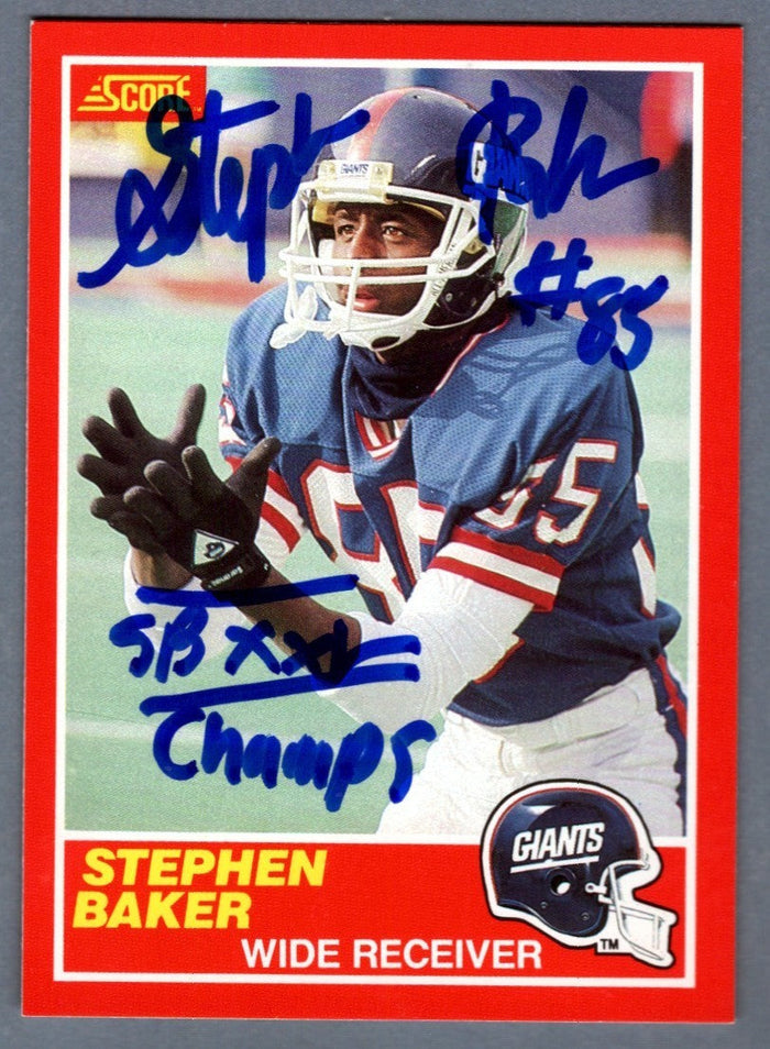 Stephen Baker Signed 1989 Score #180 w/ SB XXV Champs LSCM Authenticated New York Giants-Powers Sports Memorabilia