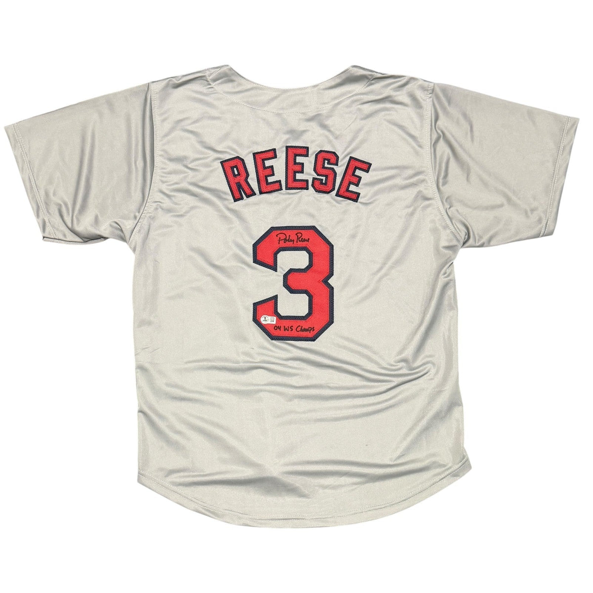 Pokey Reese Signed Custom Jersey w/ 04 WS Champs Beckett Witness Authenticated-Powers Sports Memorabilia