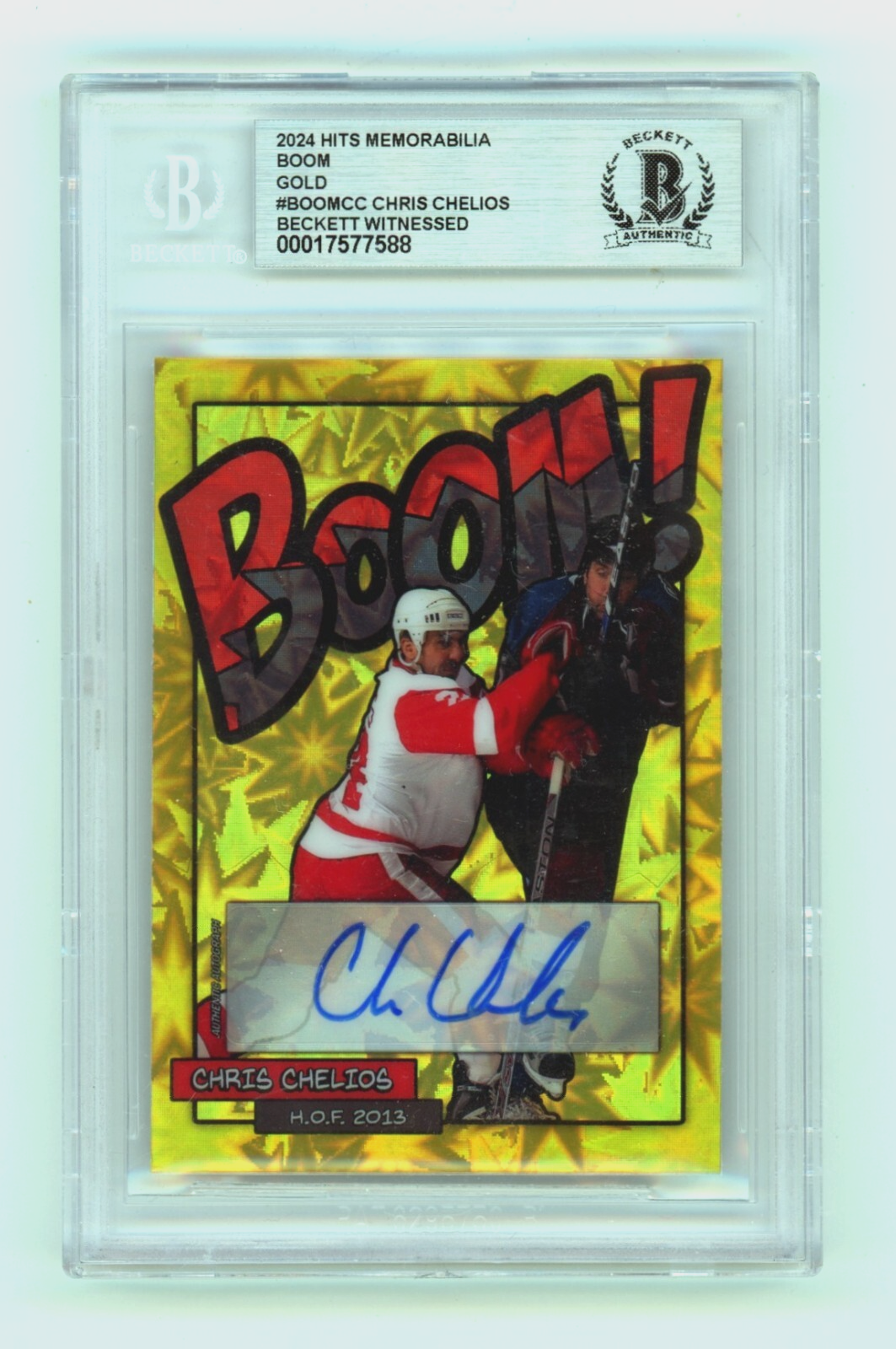 Chris Chelios 2024 Hits Memorabilia BOOM Gold /10 Signed BGS BAS Auto Detroit-Powers Sports Memorabilia