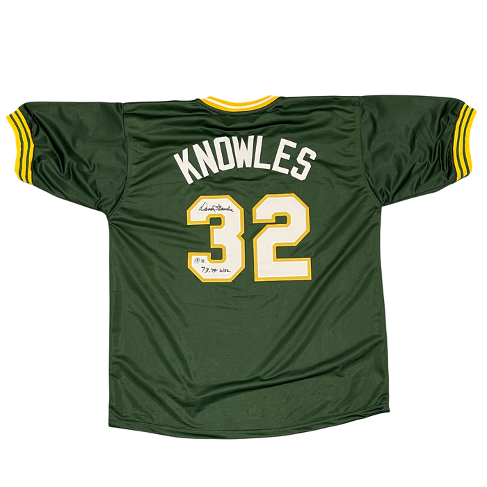 Darold Knowles Signed Athletics Custom Jersey w/ 73 74 WSC Beckett Wit BAS COA-Powers Sports Memorabilia