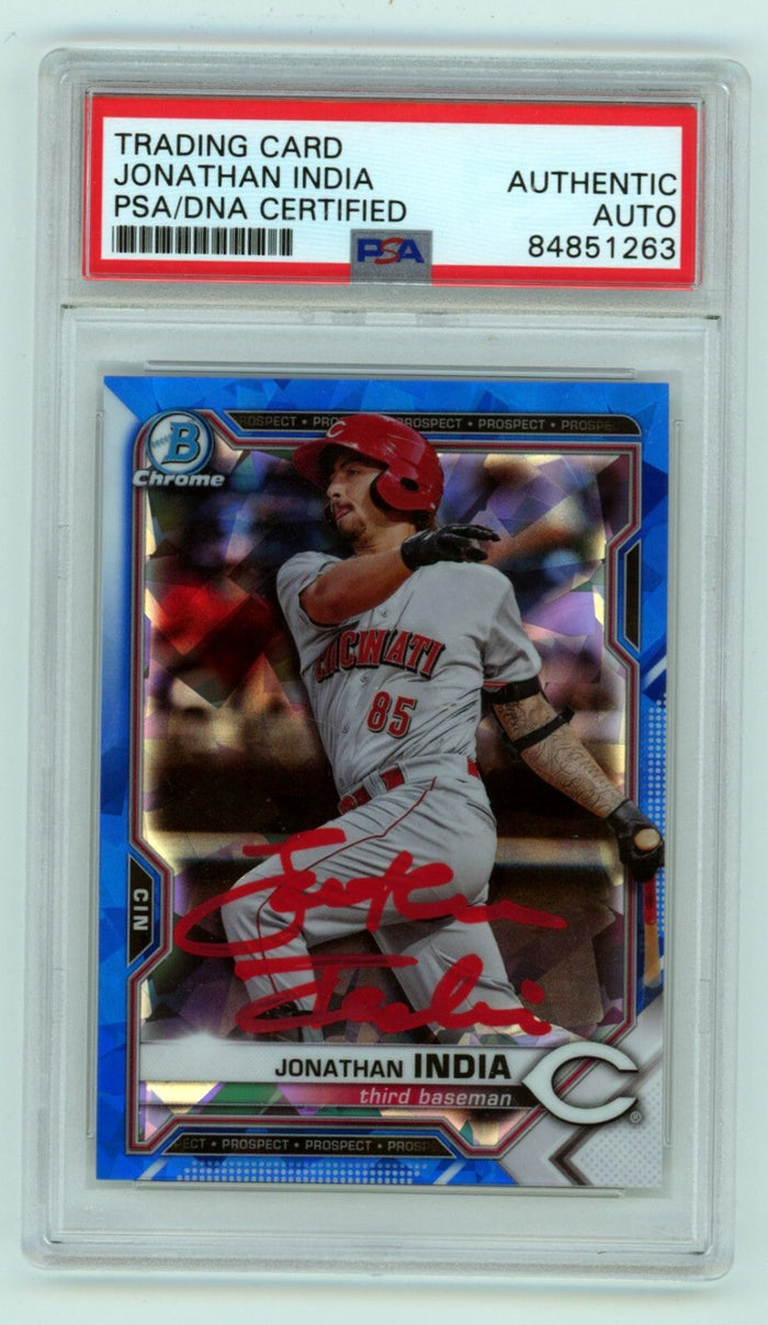 Jonathan India 2021 Bowman Chrome Sapphire Prospects Refractor Signed PSA Auto-Powers Sports Memorabilia