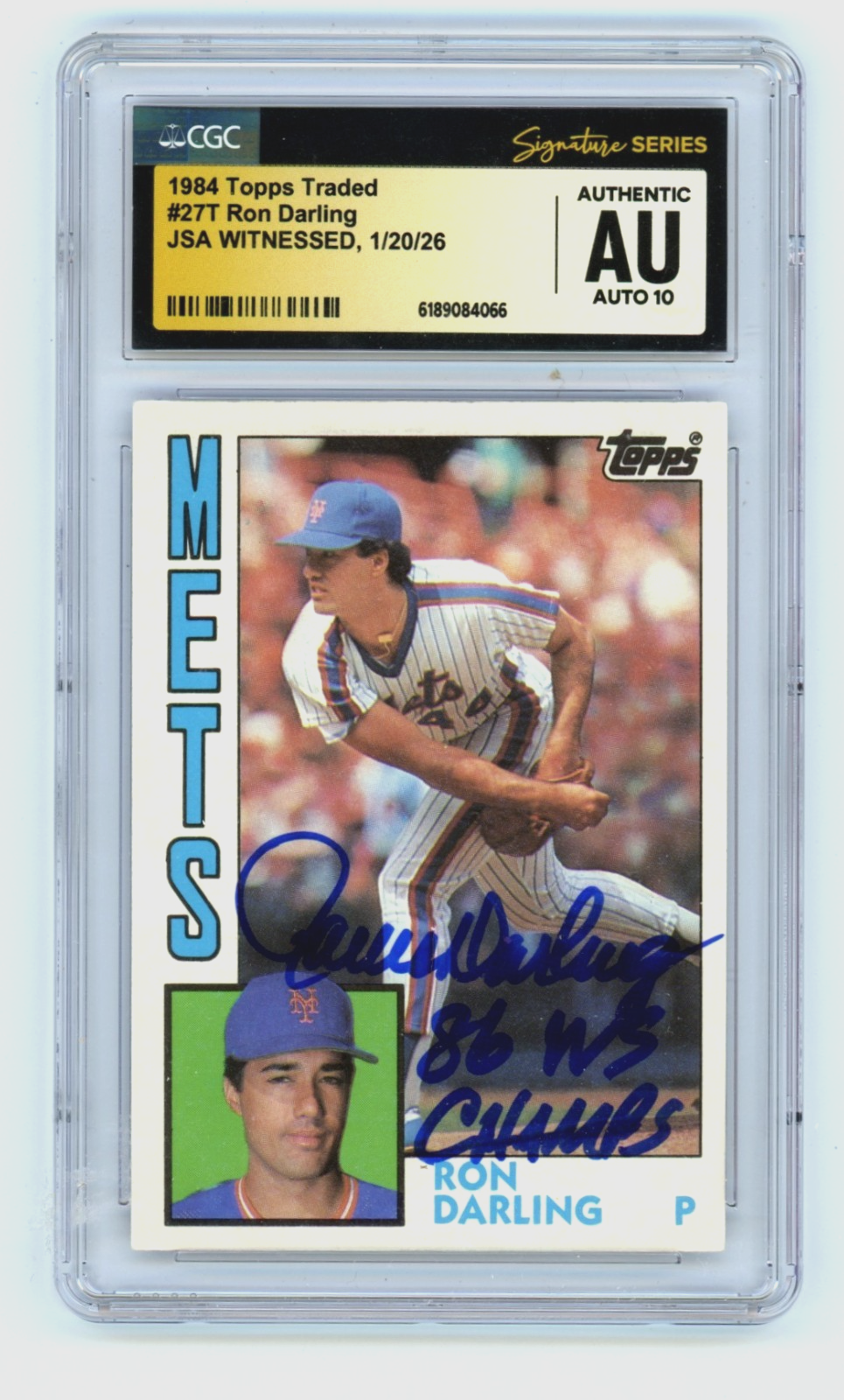 Ron Darling 1984 Topps Traded 27T RC w/ 86 WSC Signed JSA CGC Authentic 10 Auto-Powers Sports Memorabilia