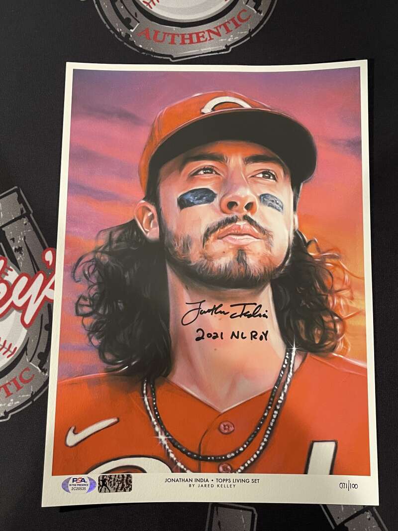 Jonathan India Signed Auto 10x14 Topps Living Art Print LE /100 PSA ITP Authenticated ROY-Powers Sports Memorabilia