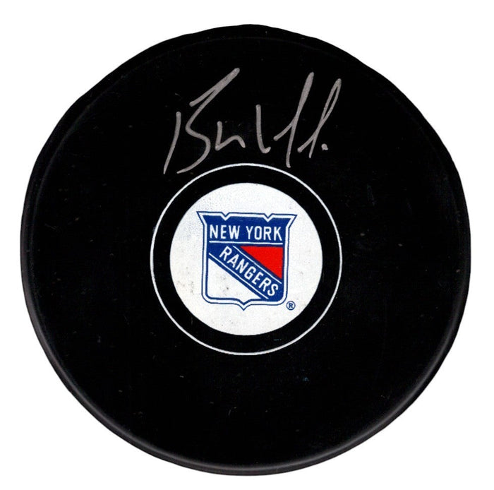 Bernie Nicholls Signed New York Rangers Logo Puck JSA Witness Authenticated-Powers Sports Memorabilia