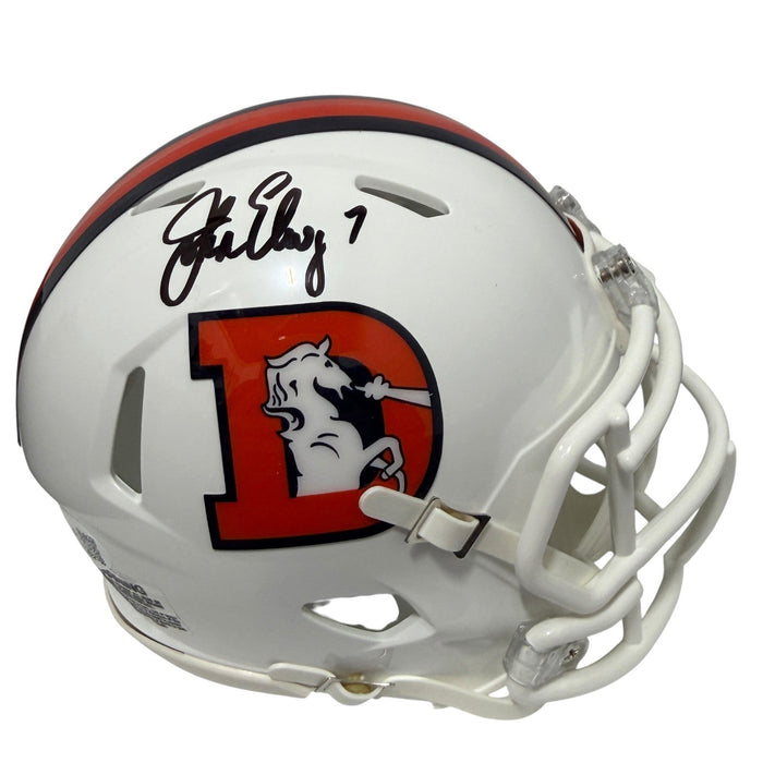 John Elway Signed Denver Broncos TB Alt White Mini Helmet JSA Authenticated-Powers Sports Memorabilia