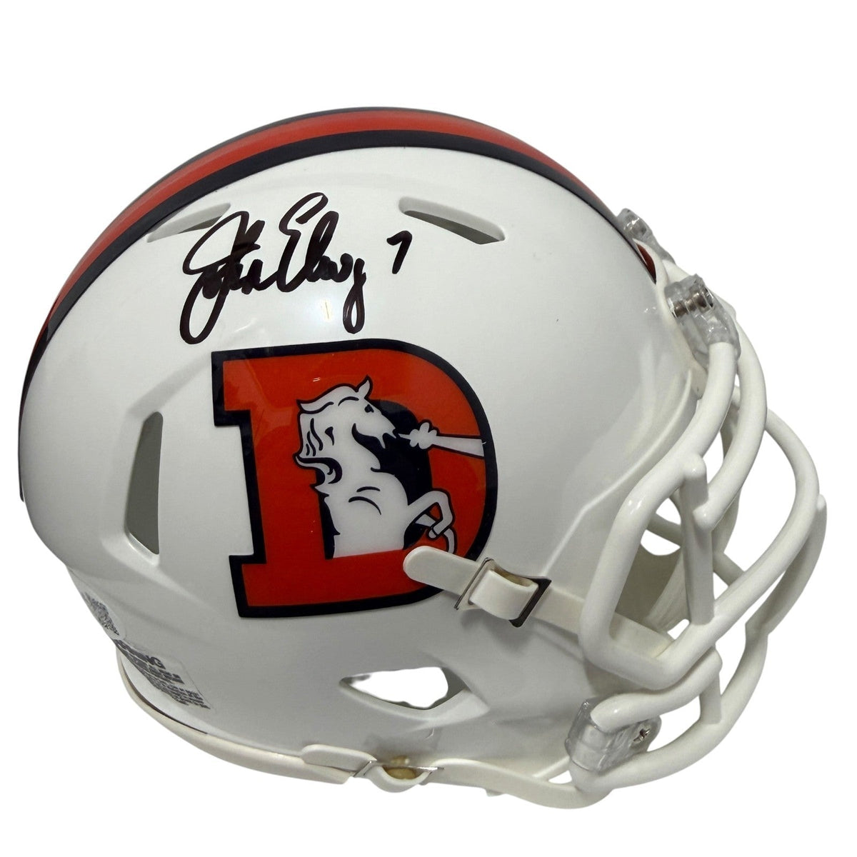 John Elway Signed Autographed Denver Broncos TB Alt White Mini Helmet JSA COA-Powers Sports Memorabilia