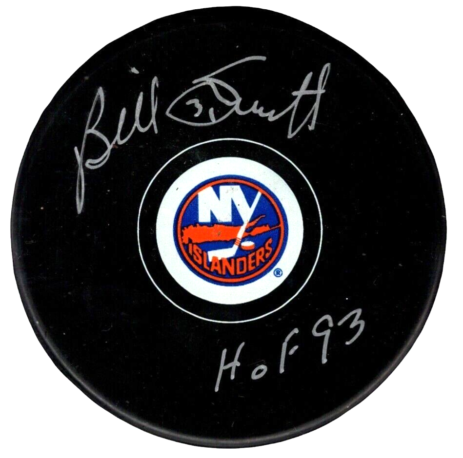 Billy Smith Signed New York Islanders Puck w/ HOF 93 Beckett Witness Authenticated-Powers Sports Memorabilia