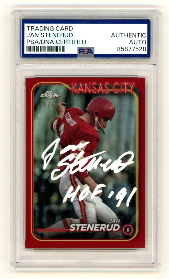 Jan Stenerud 2024 Topps Chrome Red Refractor Auto #5/5 HOF 91 PSA/DNA Authenticated-Powers Sports Memorabilia