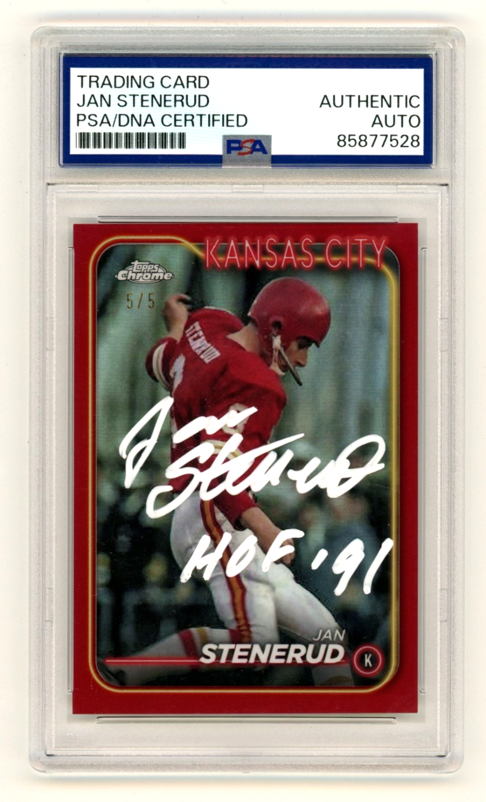 Jan Stenerud 2024 Topps Chrome Red Refractor Auto #5/5 HOF 91 PSA/DNA Authenticated-Powers Sports Memorabilia