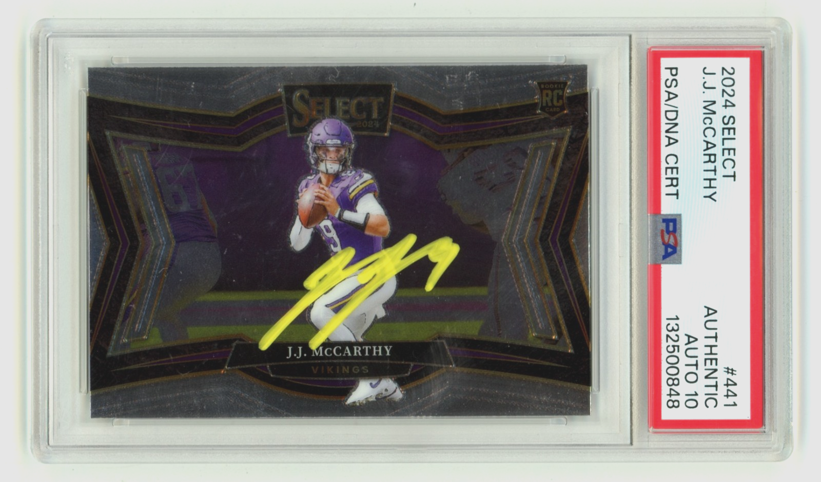 J.J. McCarthy 2024 Panini Select #441 Signed Field Level Rookie RC PSA 10 Auto-Powers Sports Memorabilia