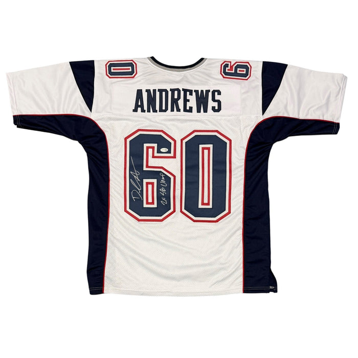 David Andrews Signed Custom Jersey w/ 2x SB Champ JSA Witness Authenticated - White Jersey-Powers Sports Memorabilia