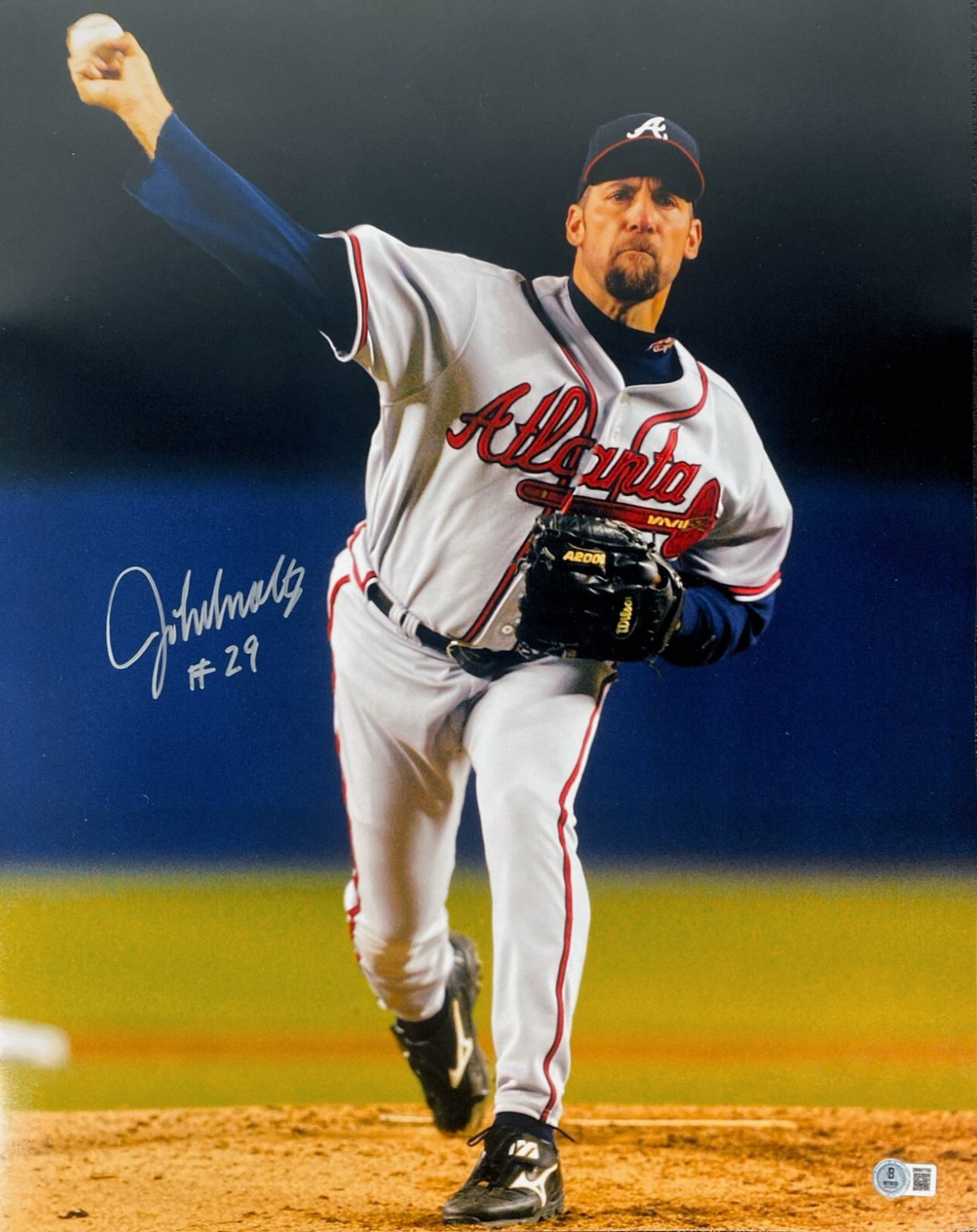 John Smoltz Signed Atlanta Braves 16x20 Photo w/ #29 Beckett Witness BAS COA-Powers Sports Memorabilia