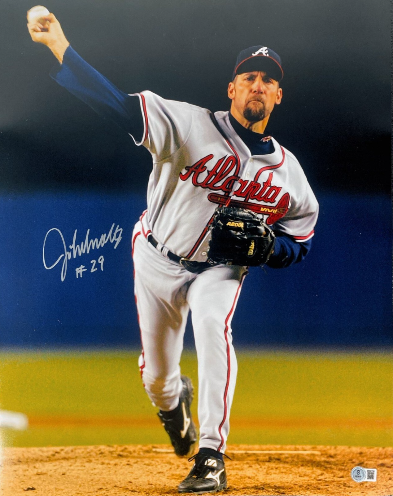 John Smoltz Signed Atlanta Braves 16x20 Photo w/ #29 Beckett Witness Authenticated-Powers Sports Memorabilia
