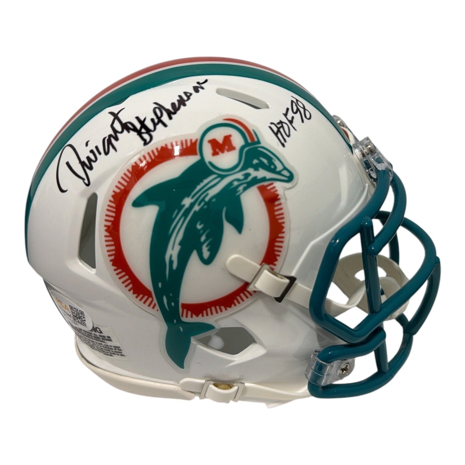 Dwight Stephenson Signed Dolphins TB Mini Helmet w/ HOF 98 JSA Witness Authenticated-Powers Sports Memorabilia