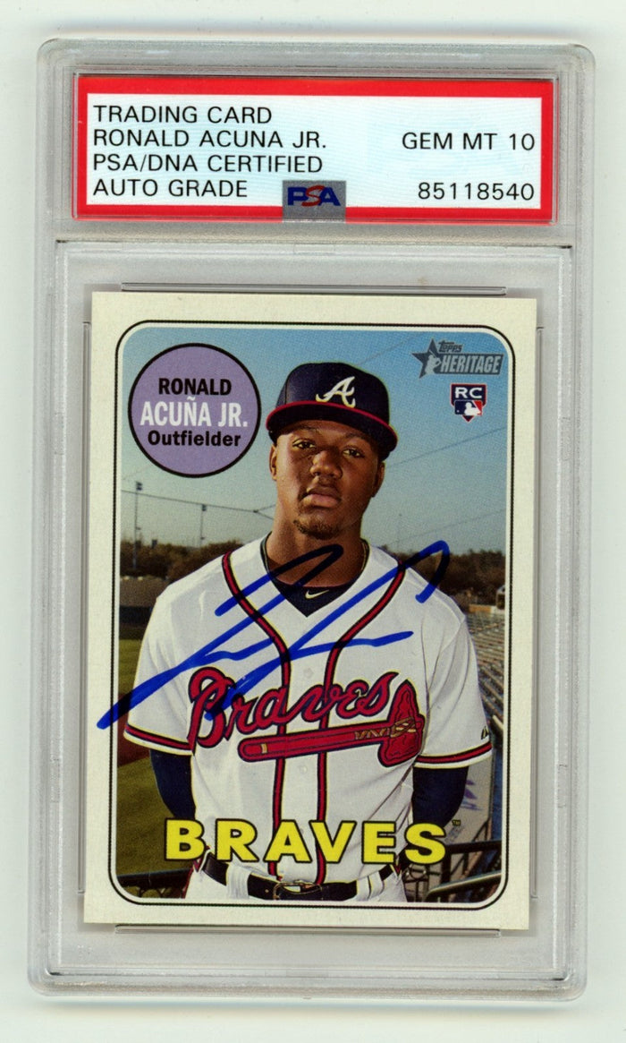 Ronald Acuna Jr. 2018 Topps Heritage #580 Signed Rookie RC PSA 10 Auto Braves-Powers Sports Memorabilia