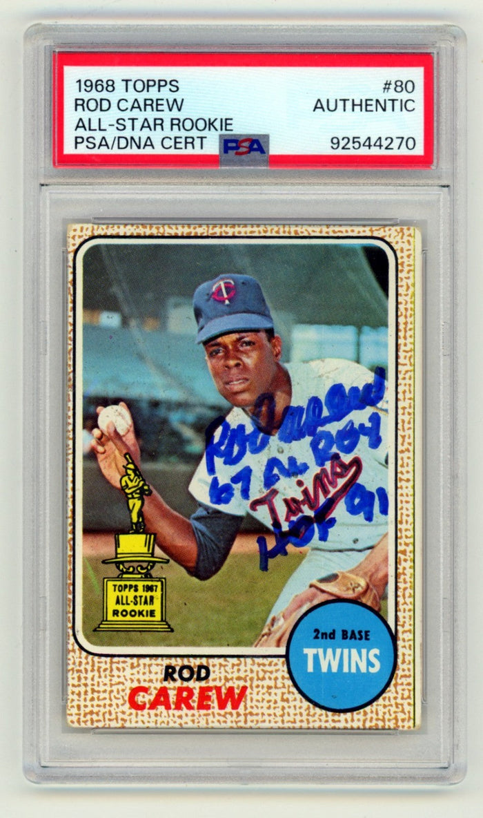 Rod Carew 1968 Topps #80 Rookie Cup ROY & HOF Ins. Signed PSA/DNA Authenticated-Powers Sports Memorabilia