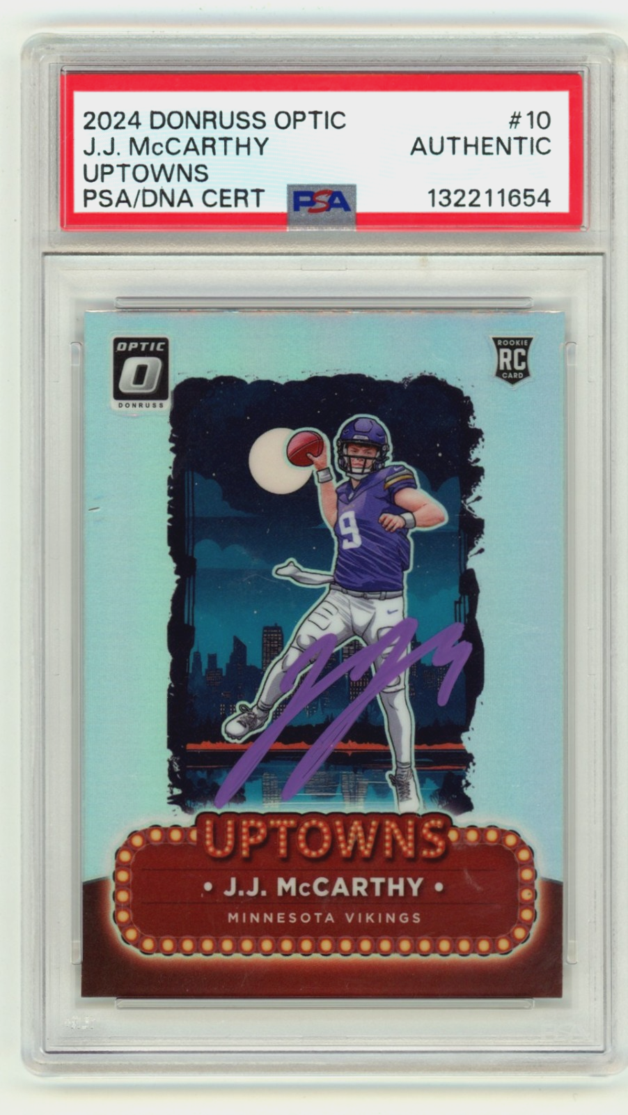 J.J. McCarthy 2024 Donruss Optic #10 Uptowns Signed Prizm RC PSA/DNA Authenticated-Powers Sports Memorabilia