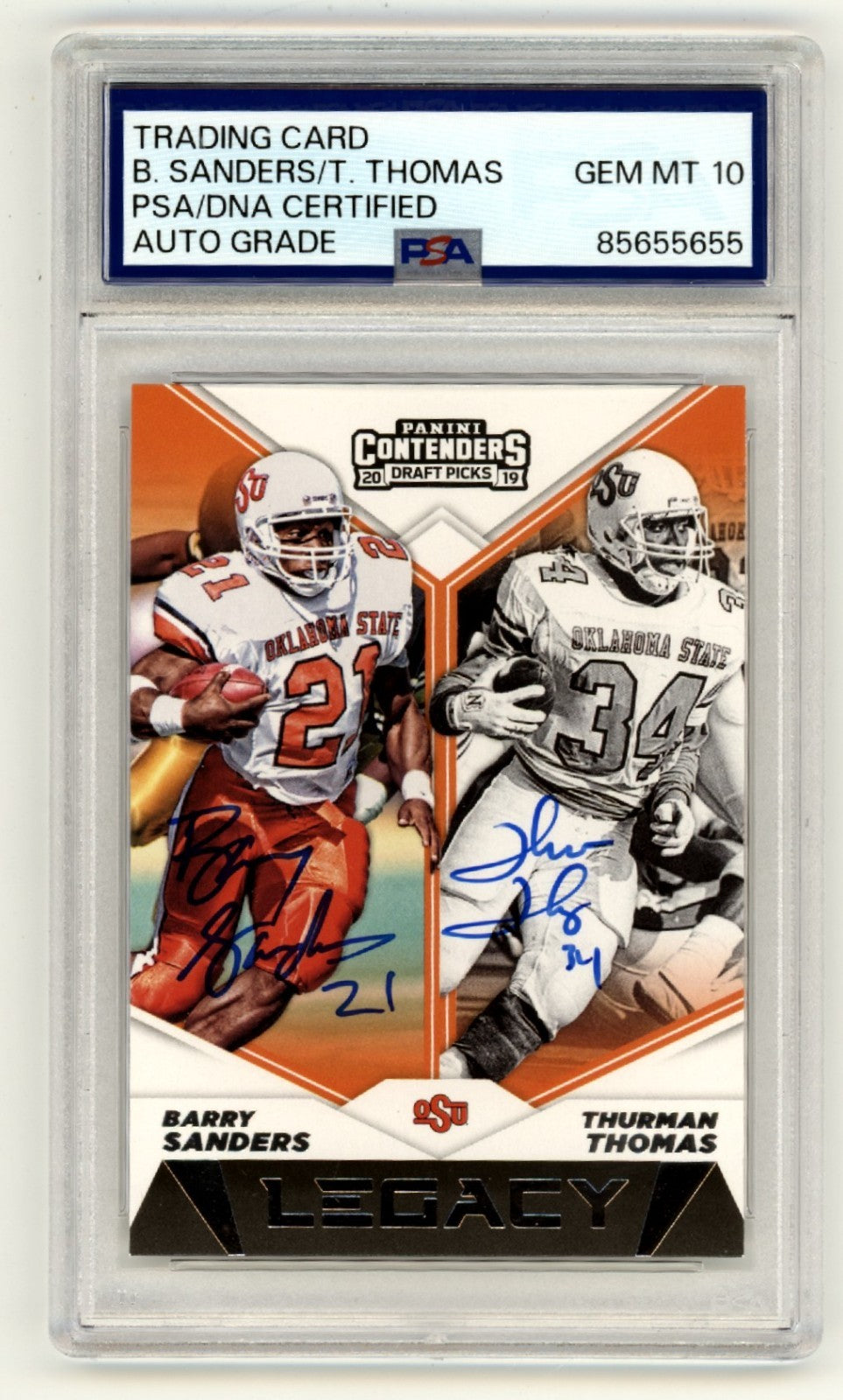 Barry Sanders & Thurman Thomas 2019 Panini Contenders Legacy Signed PSA 10 Auto-Powers Sports Memorabilia
