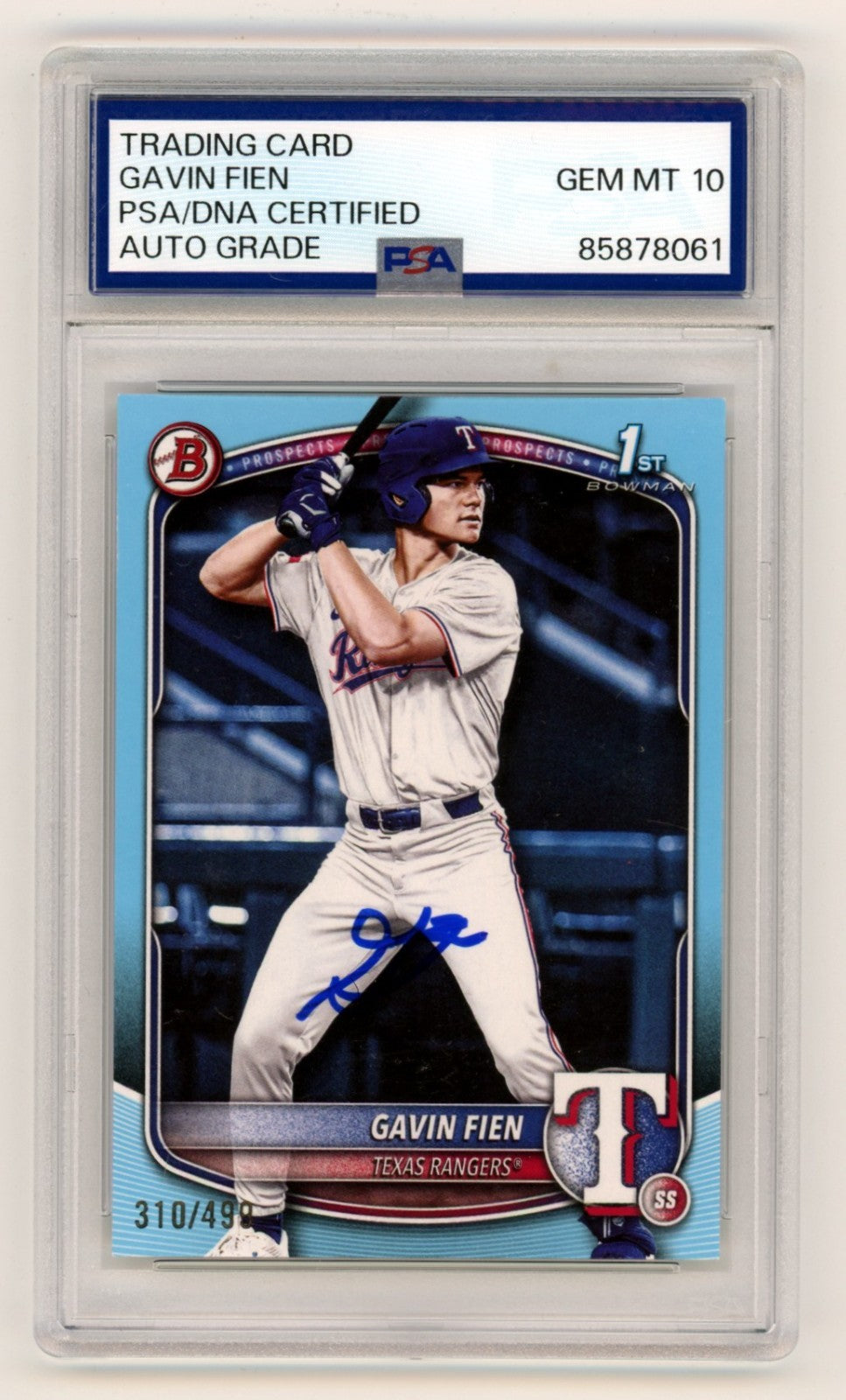 Gavin Fien 2025 Bowman 1st Sky Blue Parallel Signed Auto RC #310/499 PSA 10 Auto-Powers Sports Memorabilia