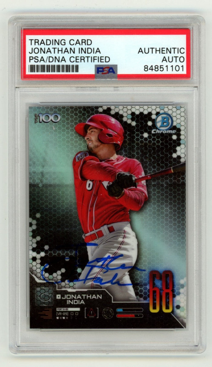 Jonathan India 2019 Bowman Chrome Top 100 #68 Ref RC Signed PSA/DNA Authenticated-Powers Sports Memorabilia