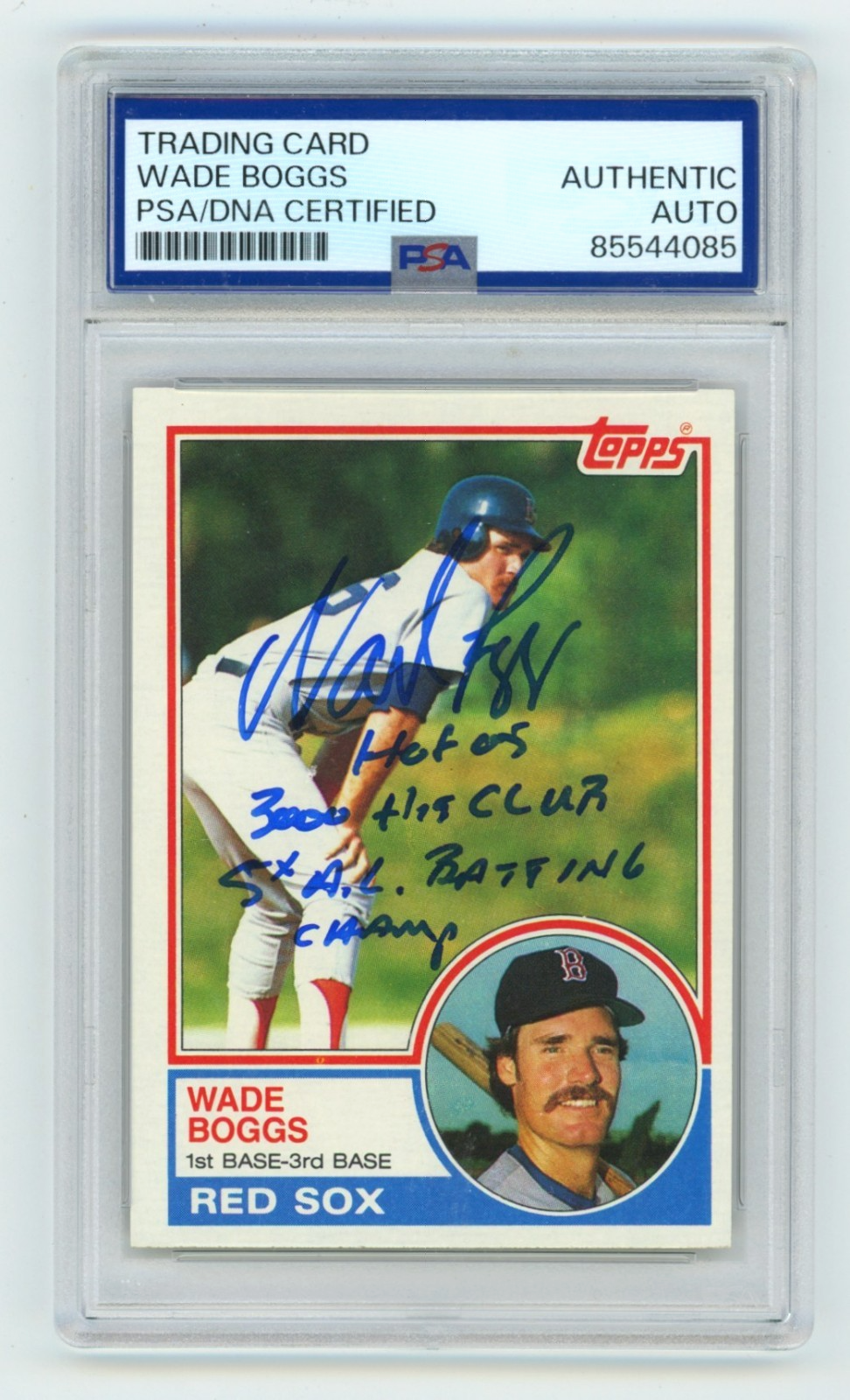 Wade Boggs 1983 Topps #498 Signed Rookie RC w/ 3 Insc. PSA/DNA Authenticated HOF-Powers Sports Memorabilia