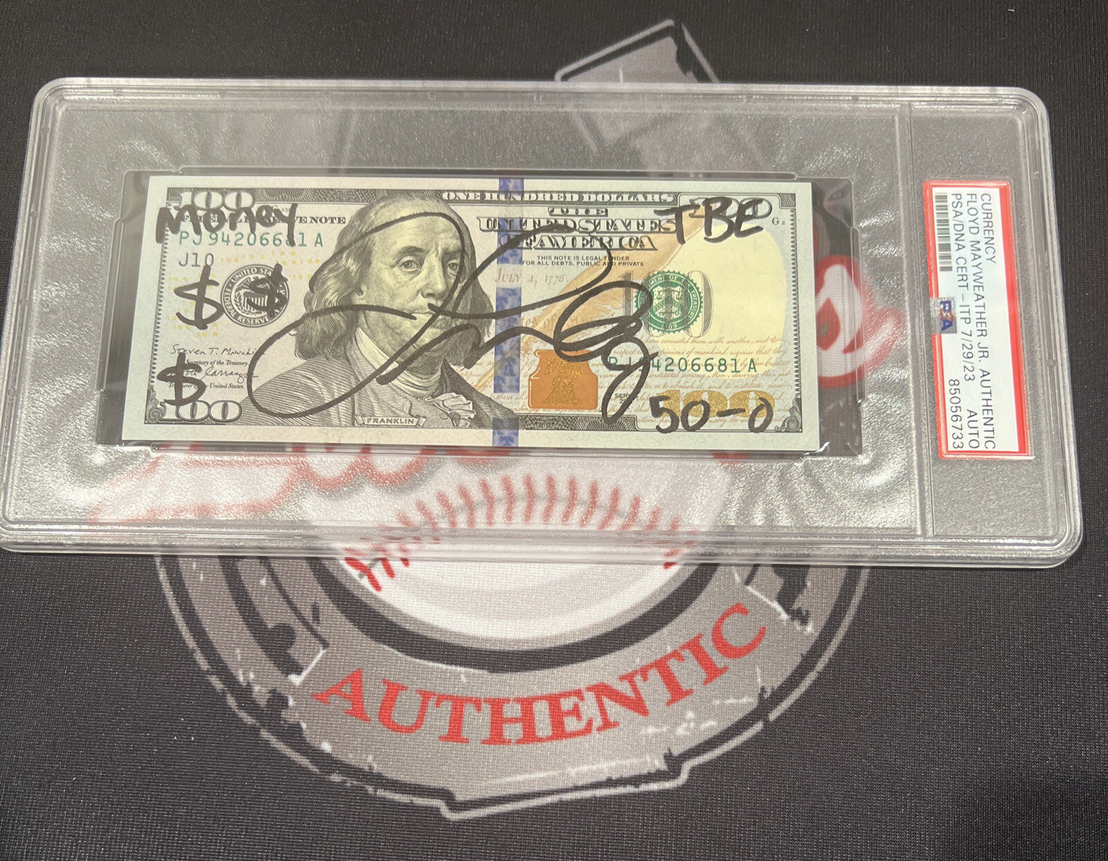 Floyd Mayweather Jr. Signed $100 Bill US Currency x4 Inscription PSA Auth Auto C-Powers Sports Memorabilia