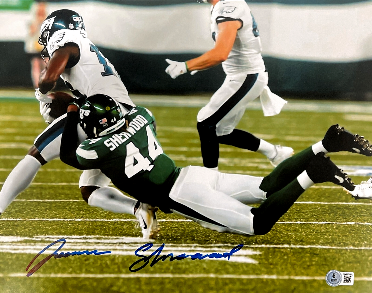 Jamien Sherwood Signed New York Jets 11x14 Photo Beckett Witness BAS COA-Powers Sports Memorabilia